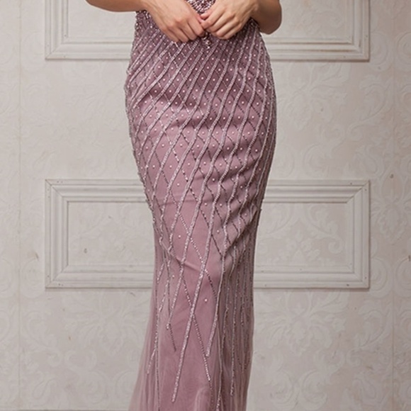 NEW MAUVE COLOR EVENING FORMAL PARTY OPEN BACK GOWN ACSU011 - Picture 5 of 9